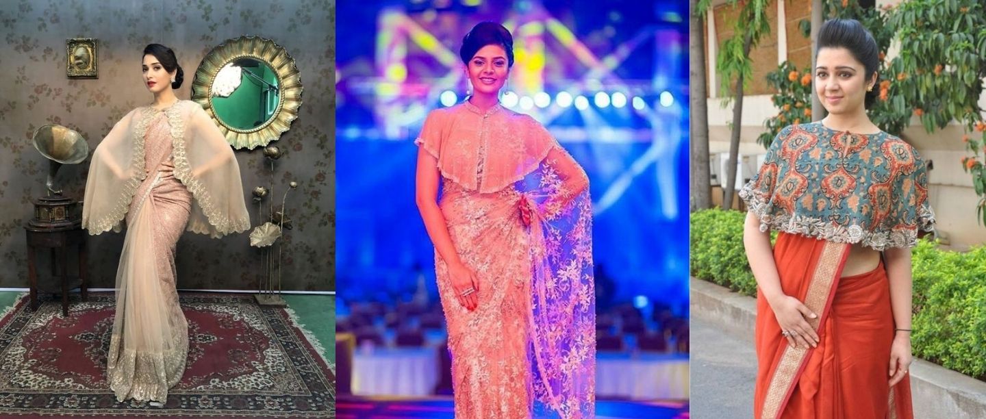 লেটেস্ট ফ্যাশন অ্যালার্ট: সাদা মাটা শাড়ির লুকও বদলে দিতে পারে কেপ ডিজাইনের ব্লাউজ in bengali