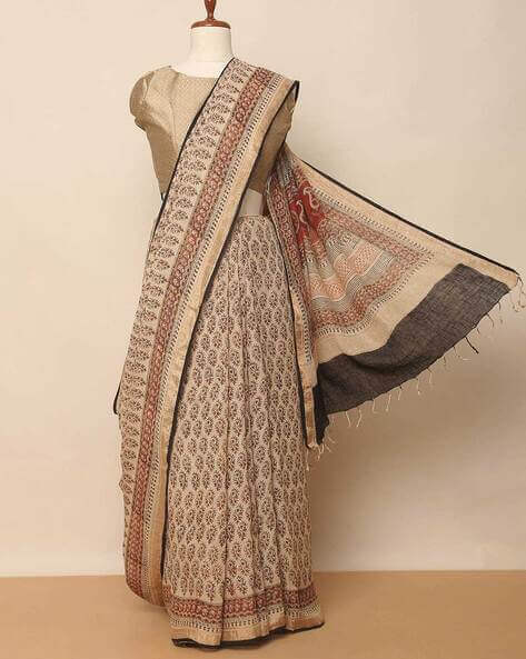 हैंडब्लॉक लिनेन साड़ी - Handblock Linen Saree in Hindi