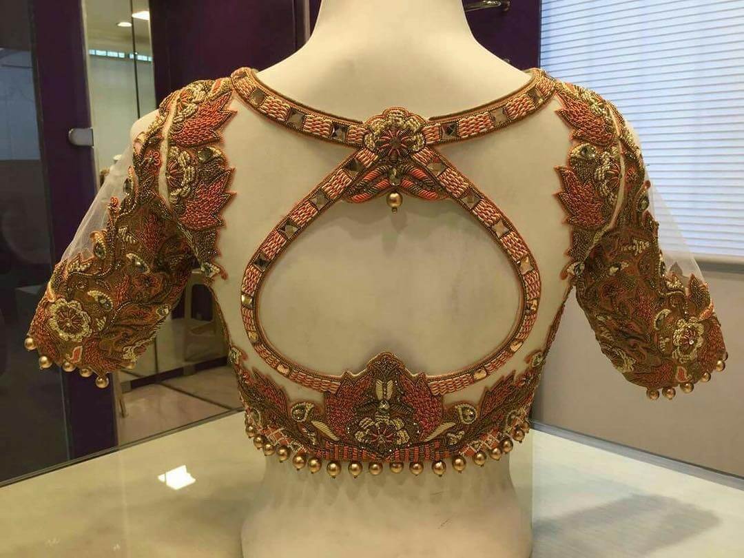 Latest Net Blouse Designs - हैवी वर्क ब्राइडल नेट ब्लाउज