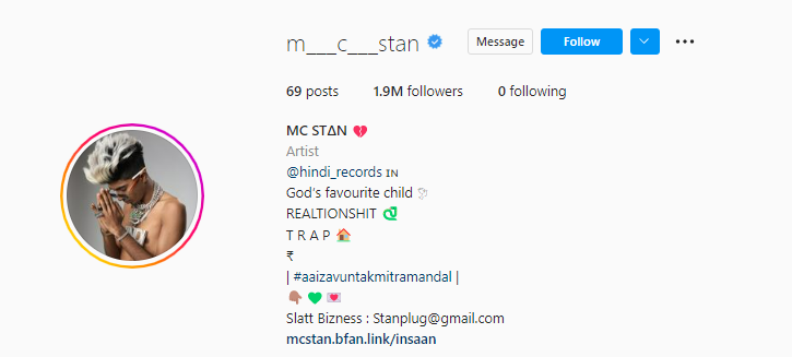 MC Stan Insta Page