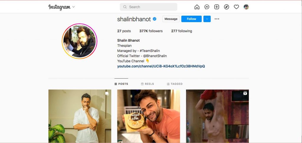 Bigg Boss Contestant SHALIN bHaNOT instagram