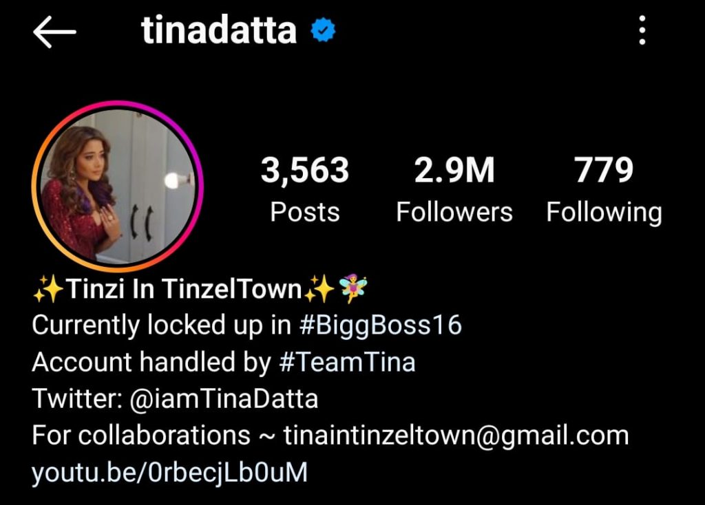 Tina Datta Social Handle