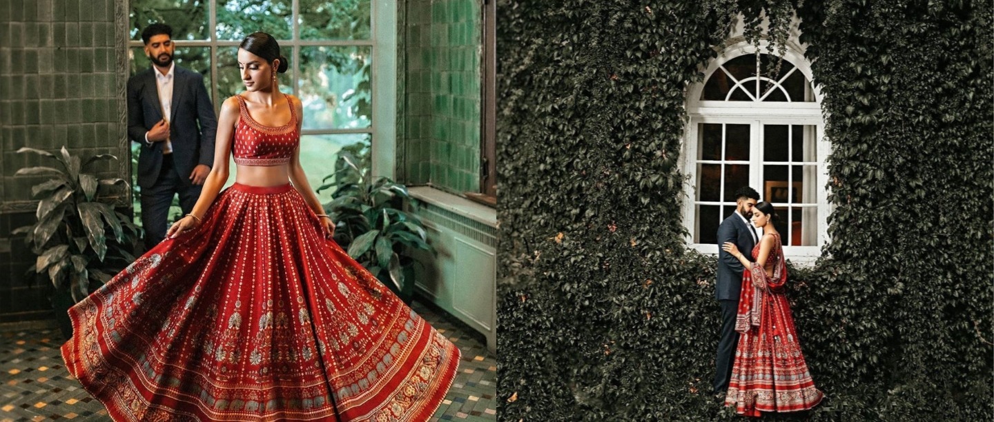 With A Glorious Red Lehenga Against Heritage Backdrop, This Engagement Shoot Is Goals