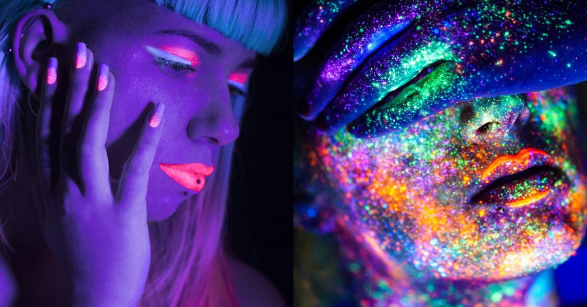 Glowing Neon Face Photography  Neon makeup, Dark makeup, Dark makeup looks