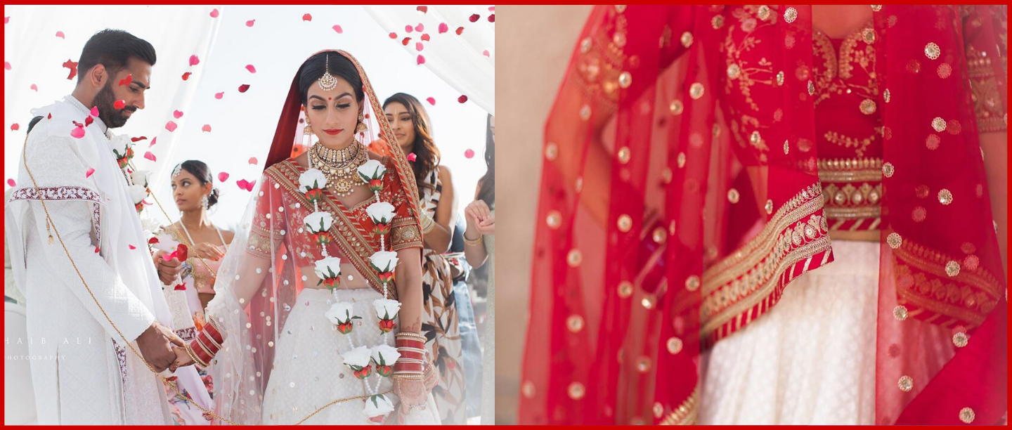 popxo bride wedding indian bride lehenga white and red