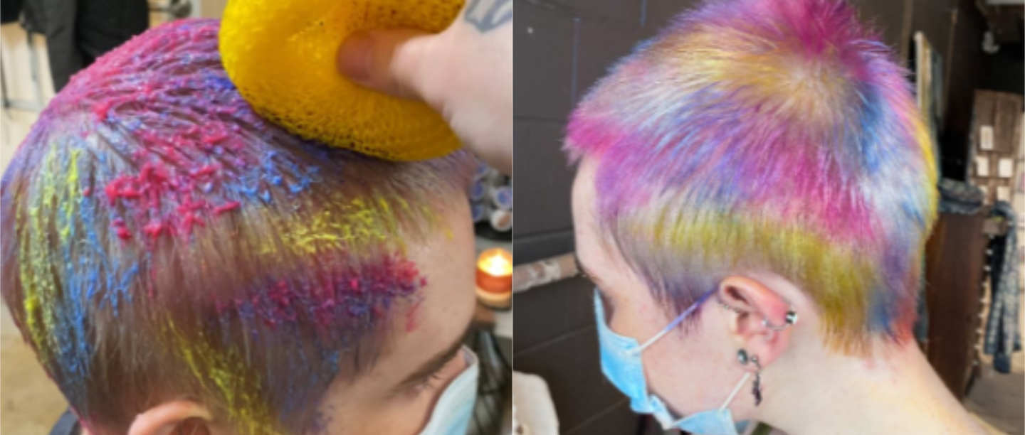 hair colouring technique using kitchen sponge