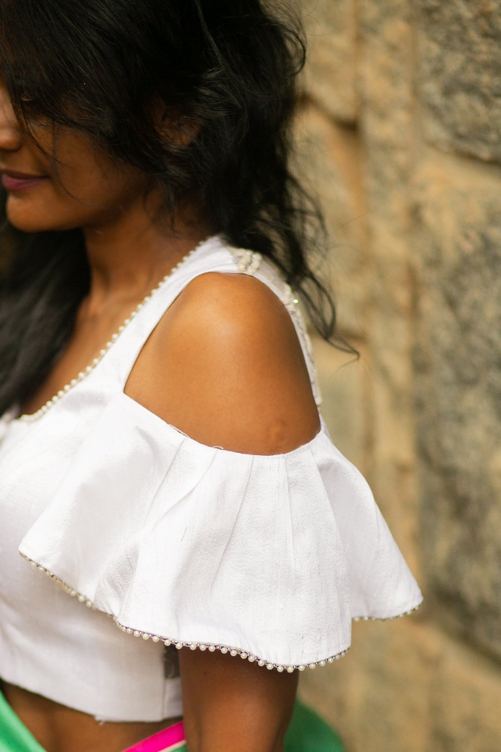 Flared Cold Shoulder Blouse -mysore silk saree blouse designs