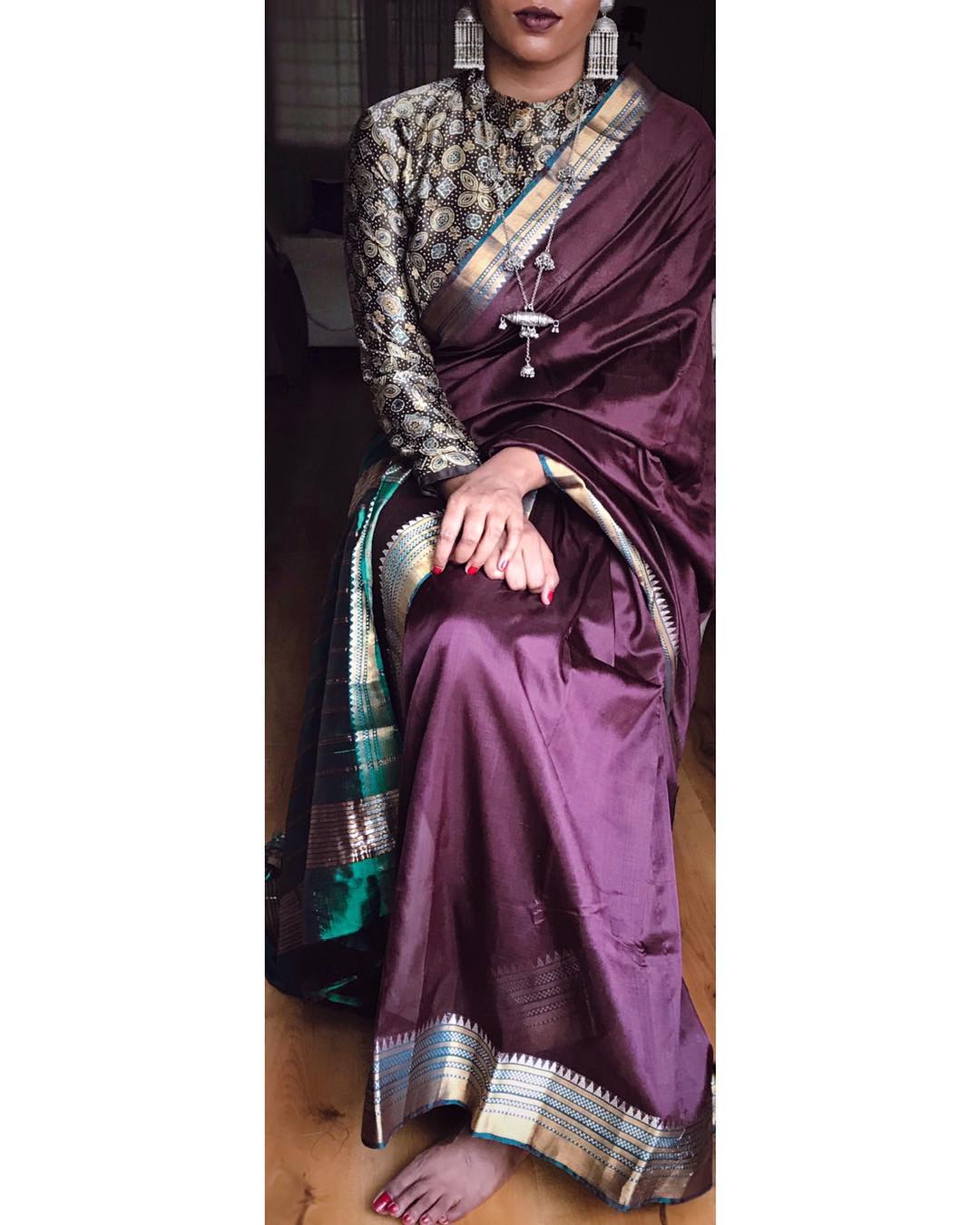 Shop Solid Blue Silk Designer Saree Blouse with Dori Ties and Deep