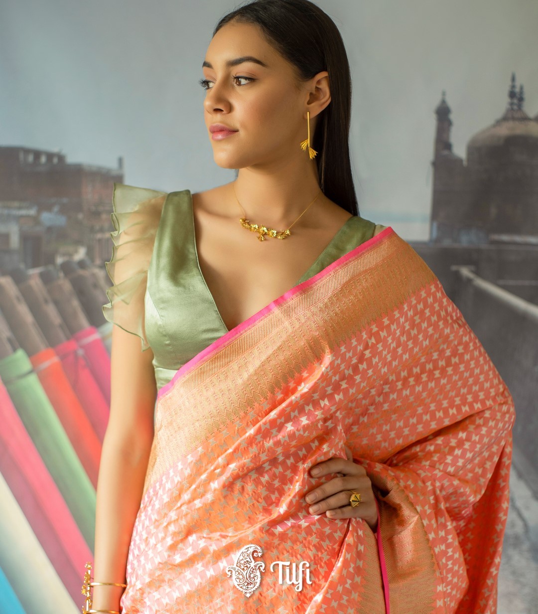 Buy Carrot Orange Printed Leheriya Saree In Organza