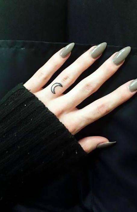 Simple Finger Tattoos - Moon Ring Finger Tattoo