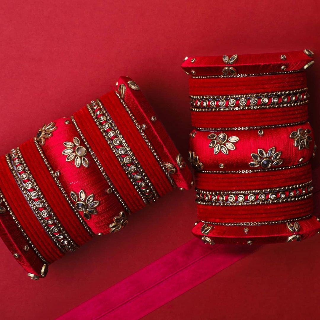 Bridal silk thread bangle designs - Velvet And Silk Thread Chooda Bangle Set