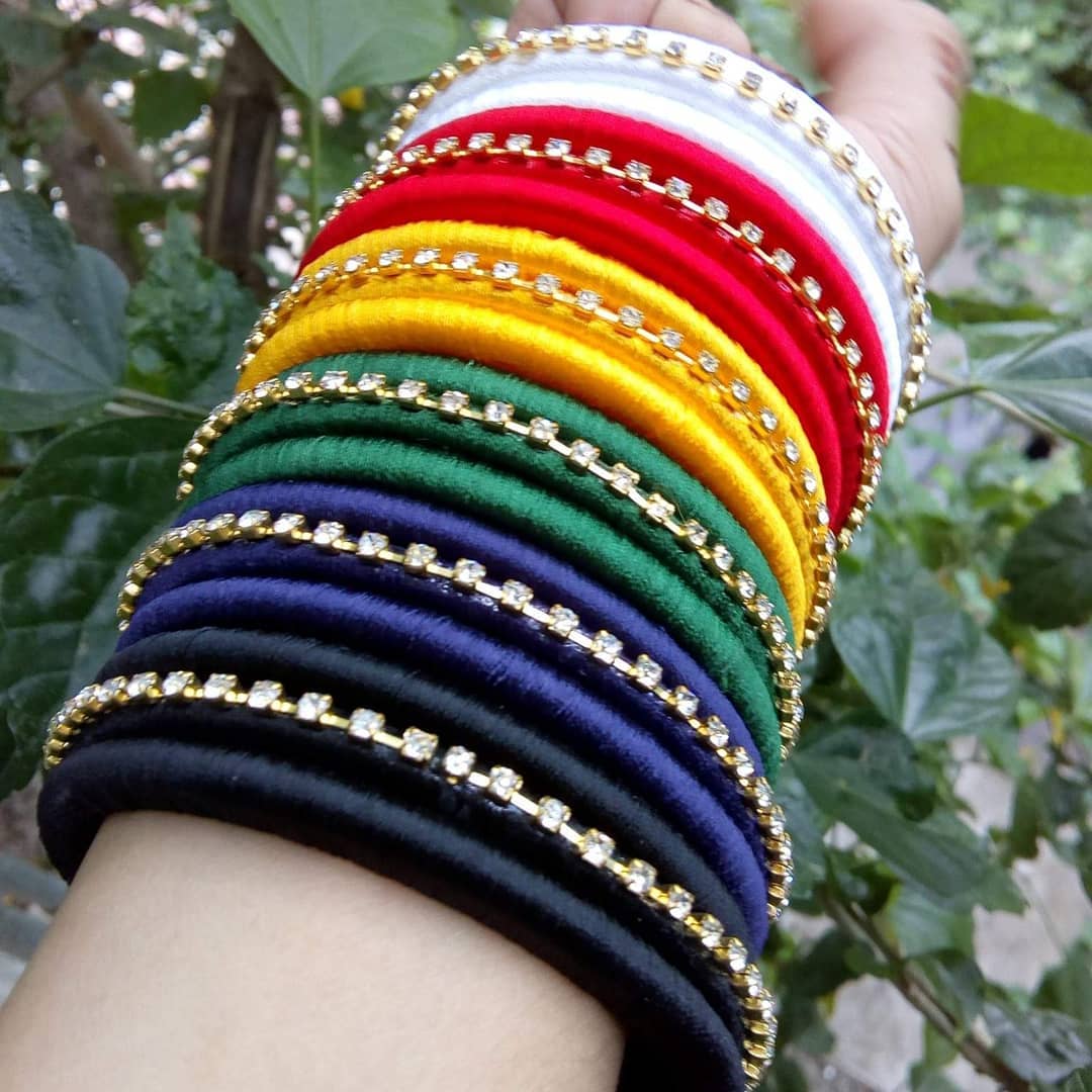 Rainbow Inspired Multi- Coloured Thread Bangle Set