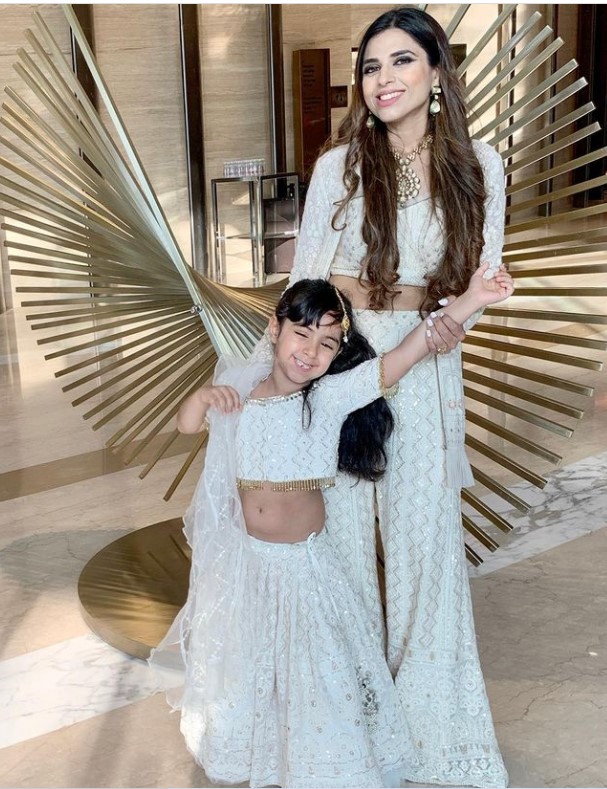 Elegant White & Gold - mom and daughter combo dresses for birthday