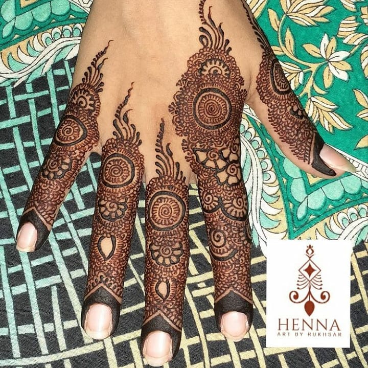 Finger Mehndi Design Back Side - Circular Floral Mehndi Design