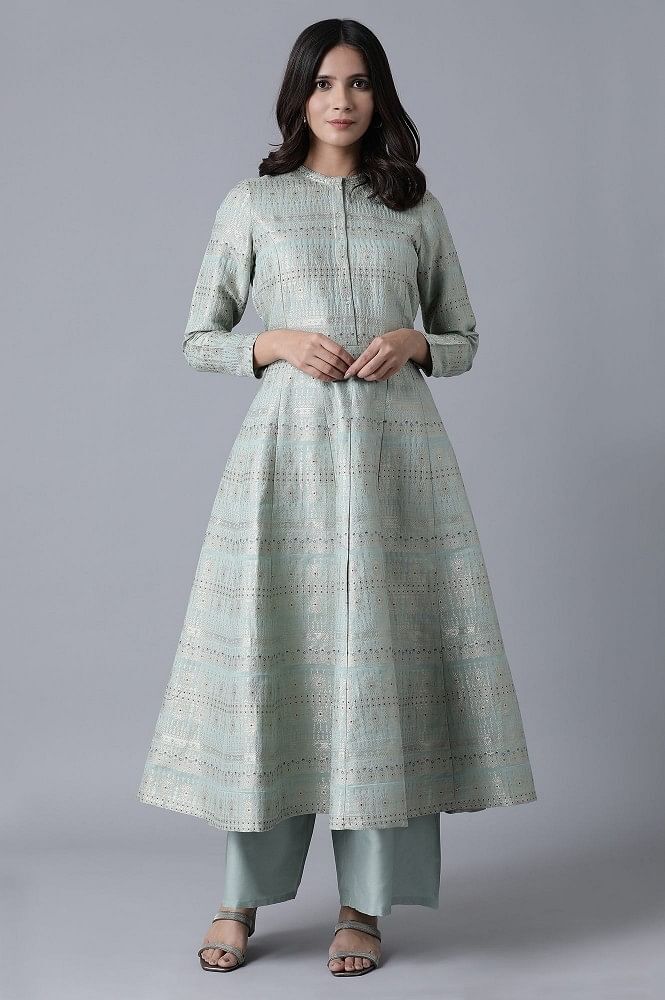 Zari & Mirror Embroidered Raw Silk 3pc Suit | KAIRA | S3104 – SANA'S
