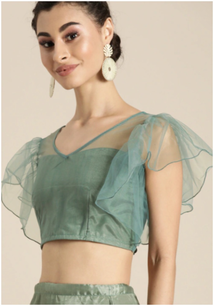 Buy Pastel Green Frill Work Georgette Event Wear Lehenga Choli At Ethnic  Plus