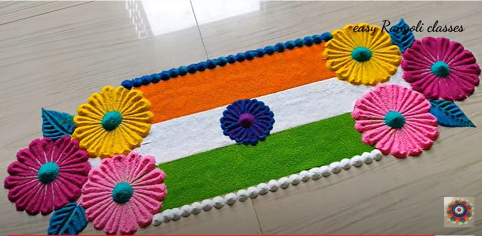 National Flag And Floral Rangoli