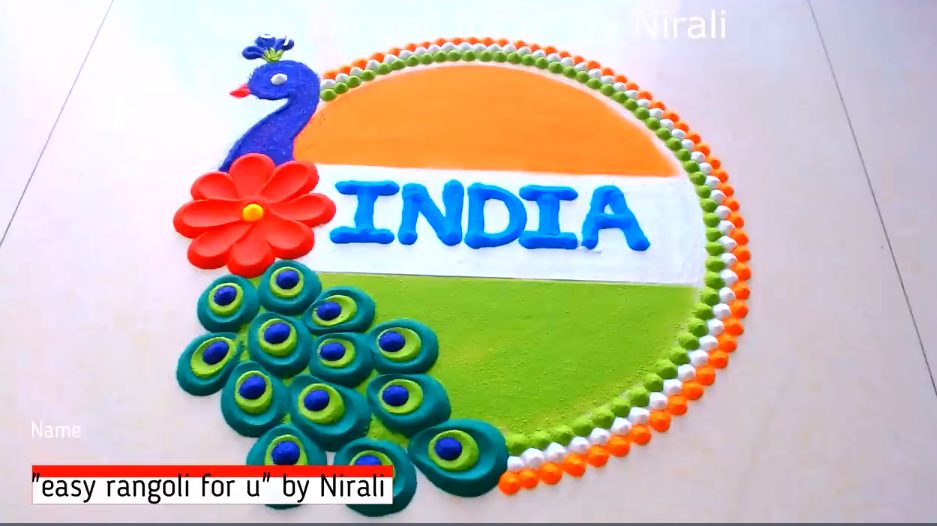 Tricolour Rangoli With Peacock Design