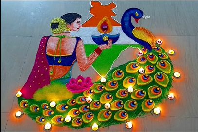 Republic Day Rangoli With Peacock And Indian Map