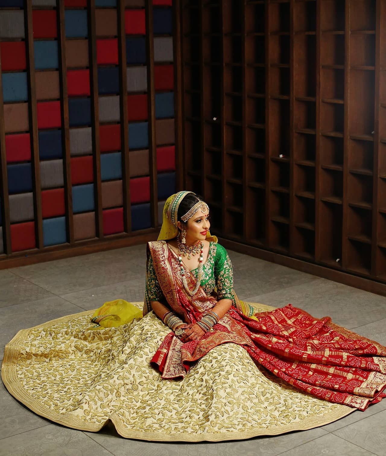 Designer Red and White color lehenga choli with Zari and Designer Foil