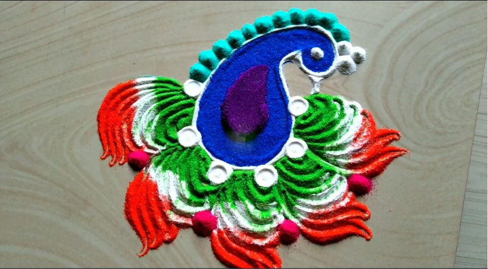 Easy Peacock Rangoli Design
