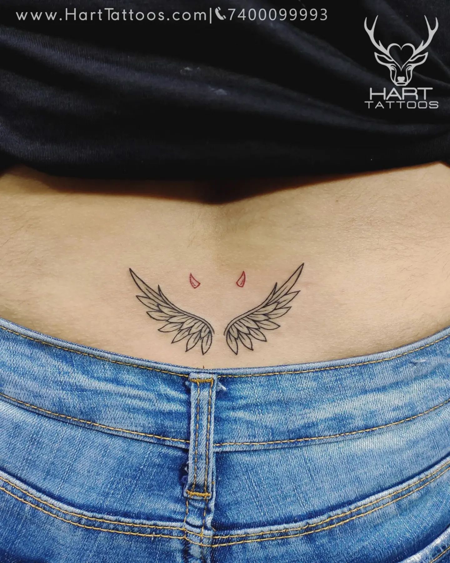 angelwings back tattoo amateur had short