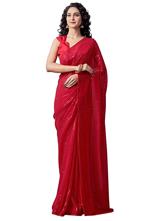 VASTRANAND Red & Black Embellished Sequinned Saree Price in India, Full  Specifications & Offers | DTashion.com