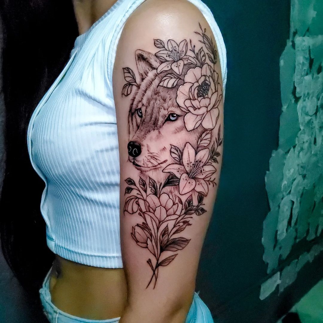 Wolf Full Sleeve Tattoo - Wolf Flower Tattoo – neartattoos