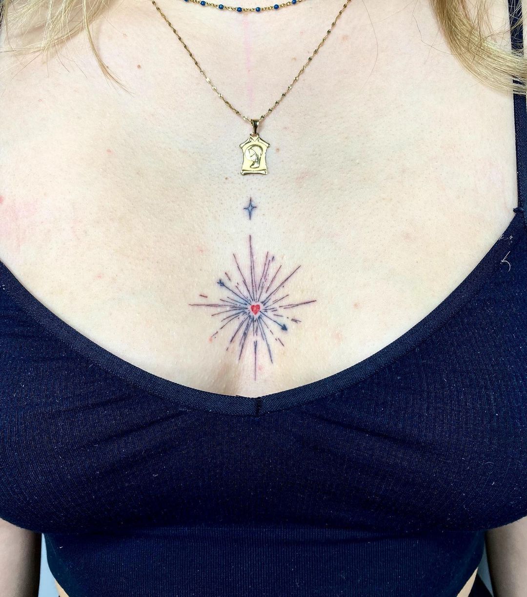 Sternum composition for Tess aka Tuna just in time for shot girl summer   handpoked sternumtattoo machinefree  Instagram