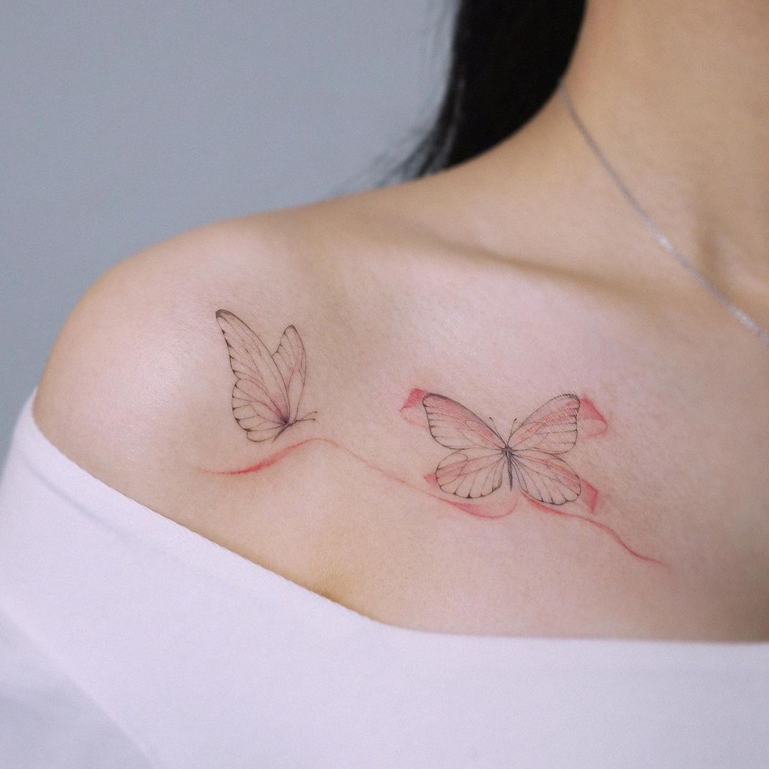 Cool Large Butterfly on Chest Tattoo Idea