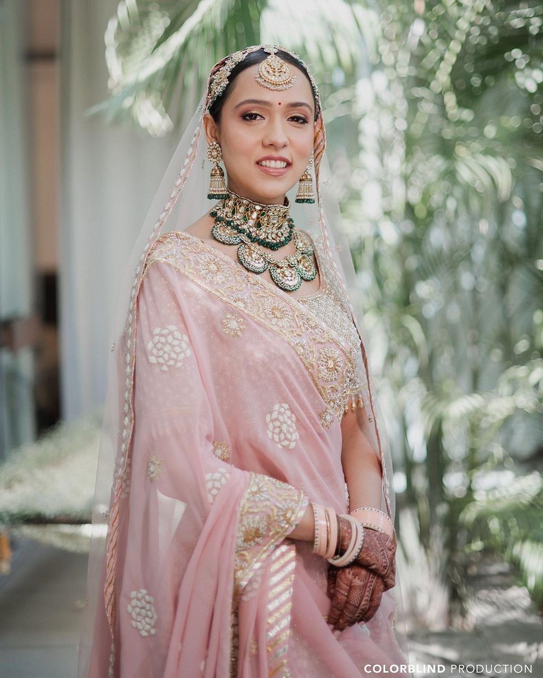 Gorgeous baby pink lehenga with oversized nath and maangtikka for wedding.  See more on wedmegood.com… | Indian bridal fashion, Indian bridal outfits,  Bridal outfits