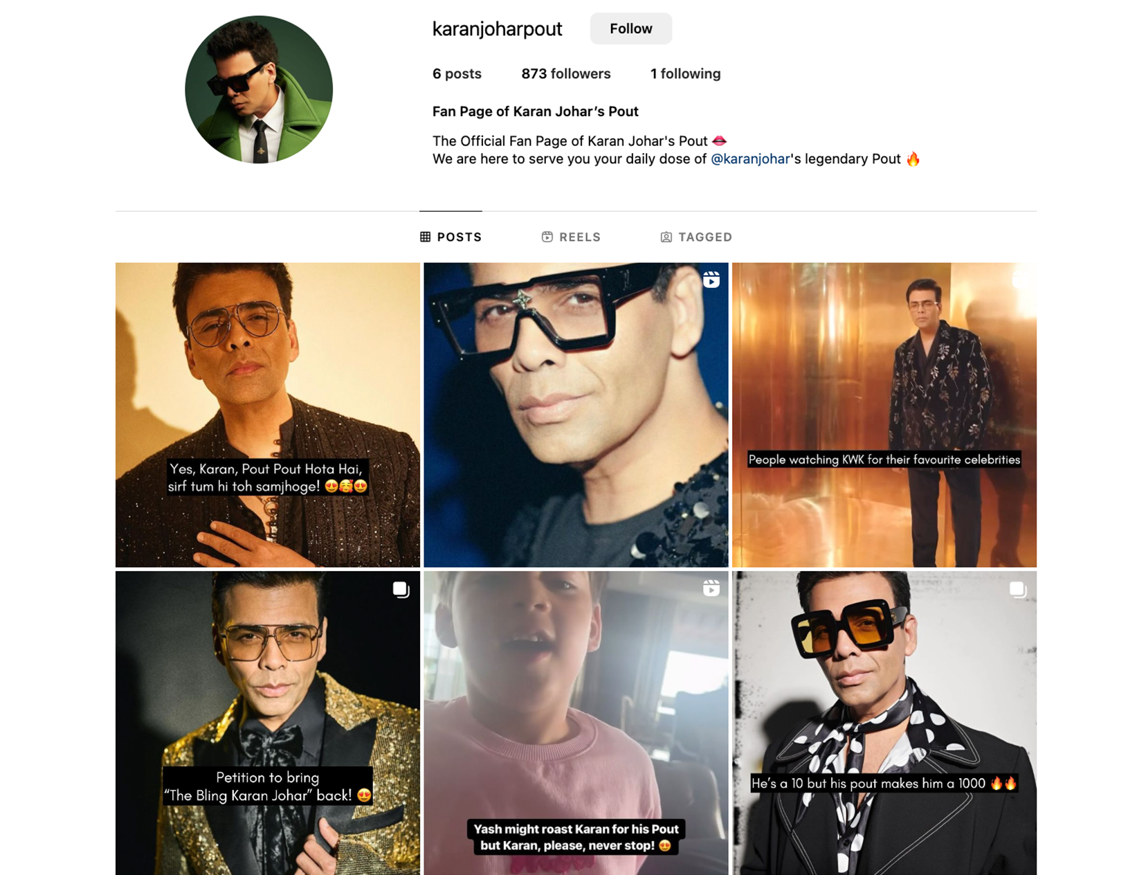 karan johar pout instagram page